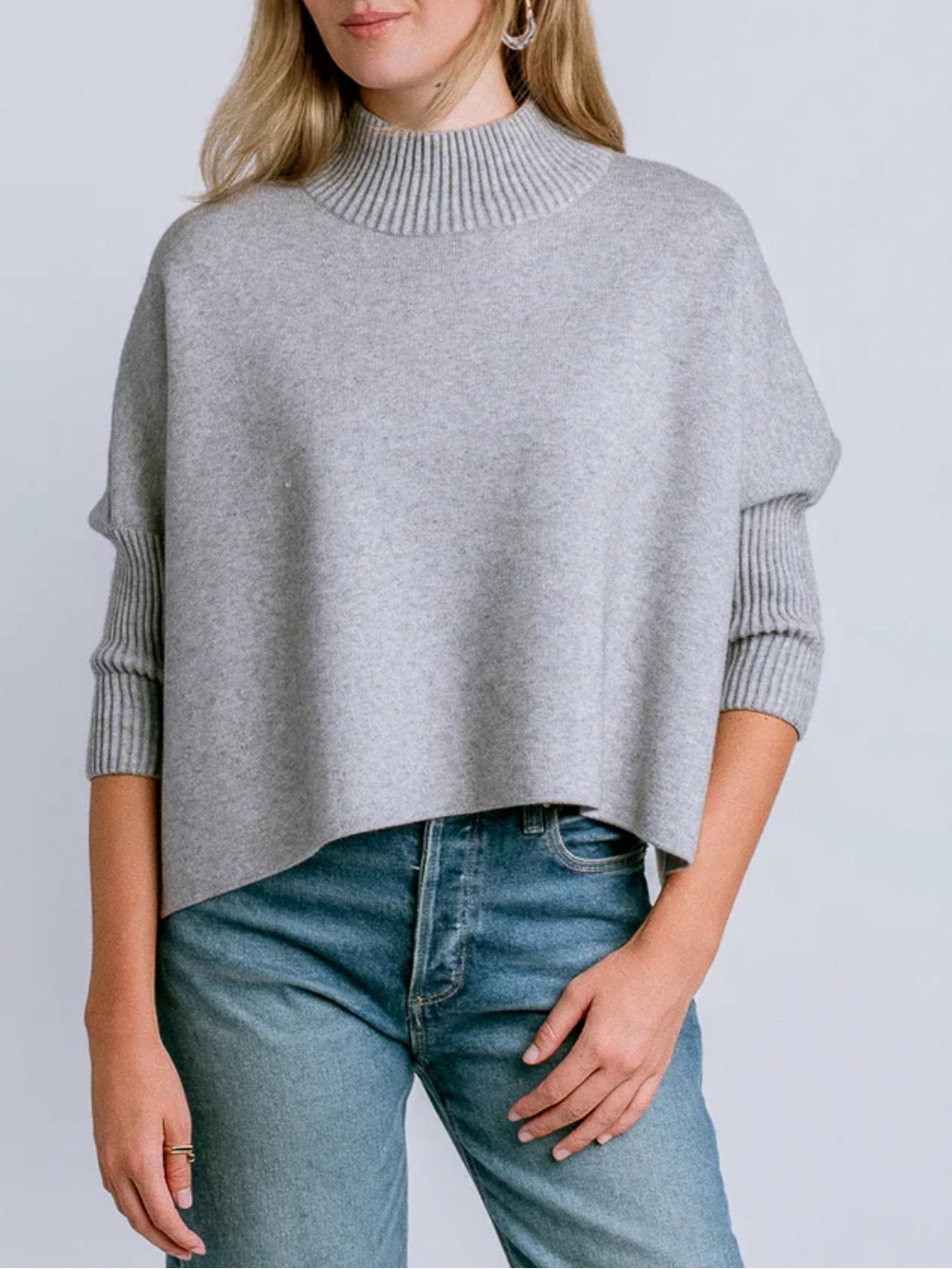 KERISMA Aja Sweater Heather Gray Mock Neck Boxy Heavy Knit OS Cropped Oversized